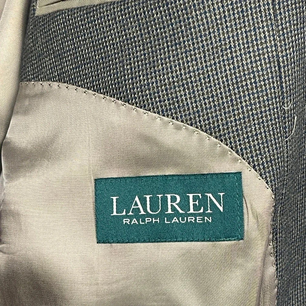Lauren Ralph Lauren 46R Brown Micro‎ Check Blazer Viscose Sport Coat Suit Jacket